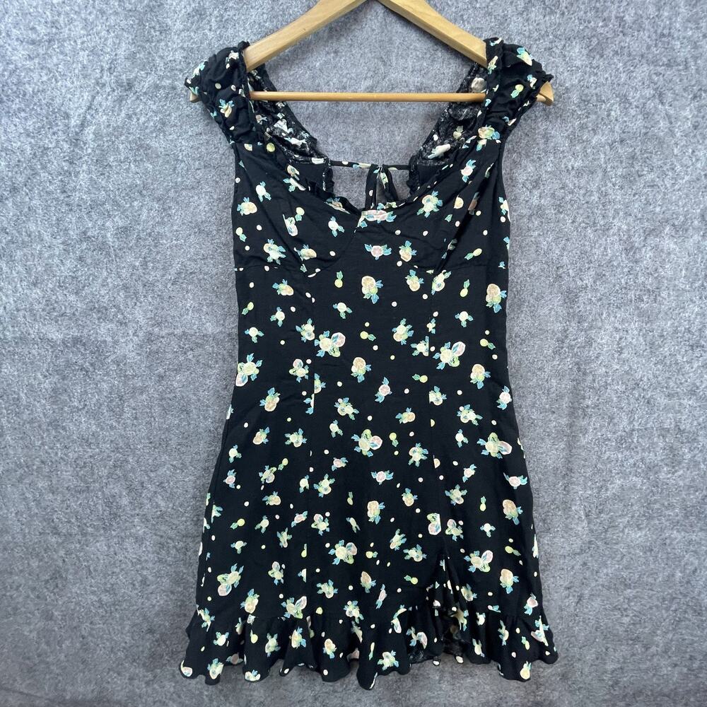 Free People Dress Womens M Black Ruffle Tie Back Picnic Summery‎ Boho